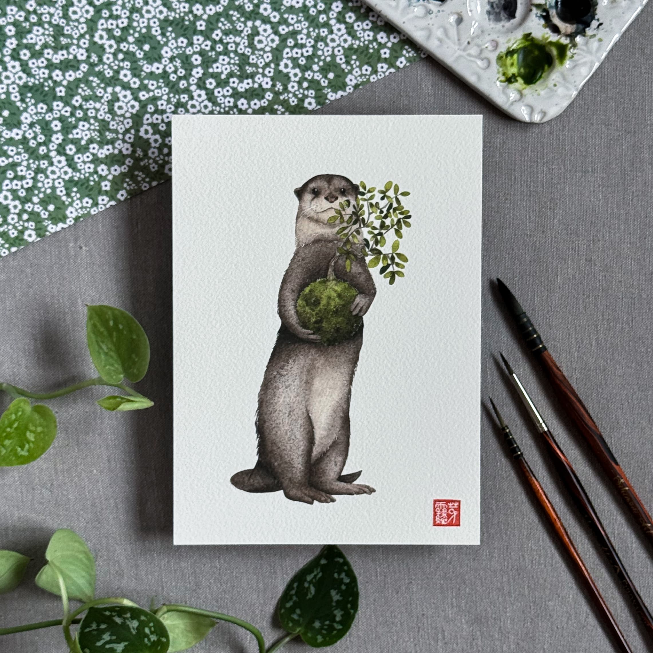 La Loutre au kokedama (Otter and Kokedama) — Fine Art Print