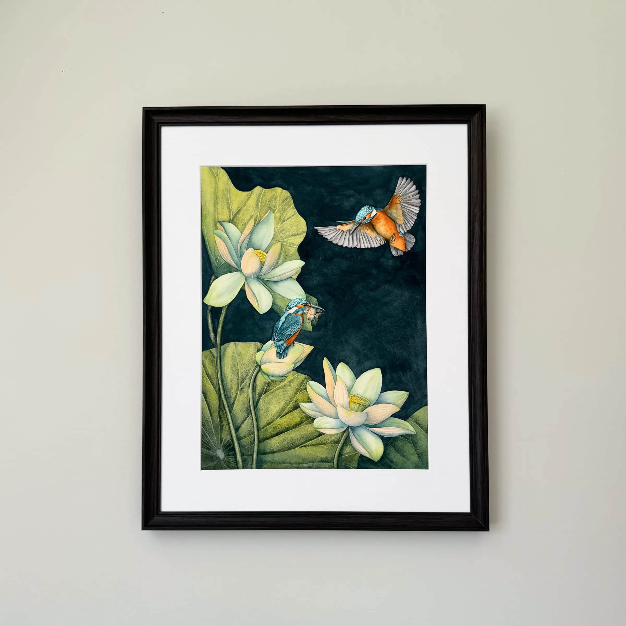 Les Martins-pêcheurs et les lotus numérotée et signée, Foto 3