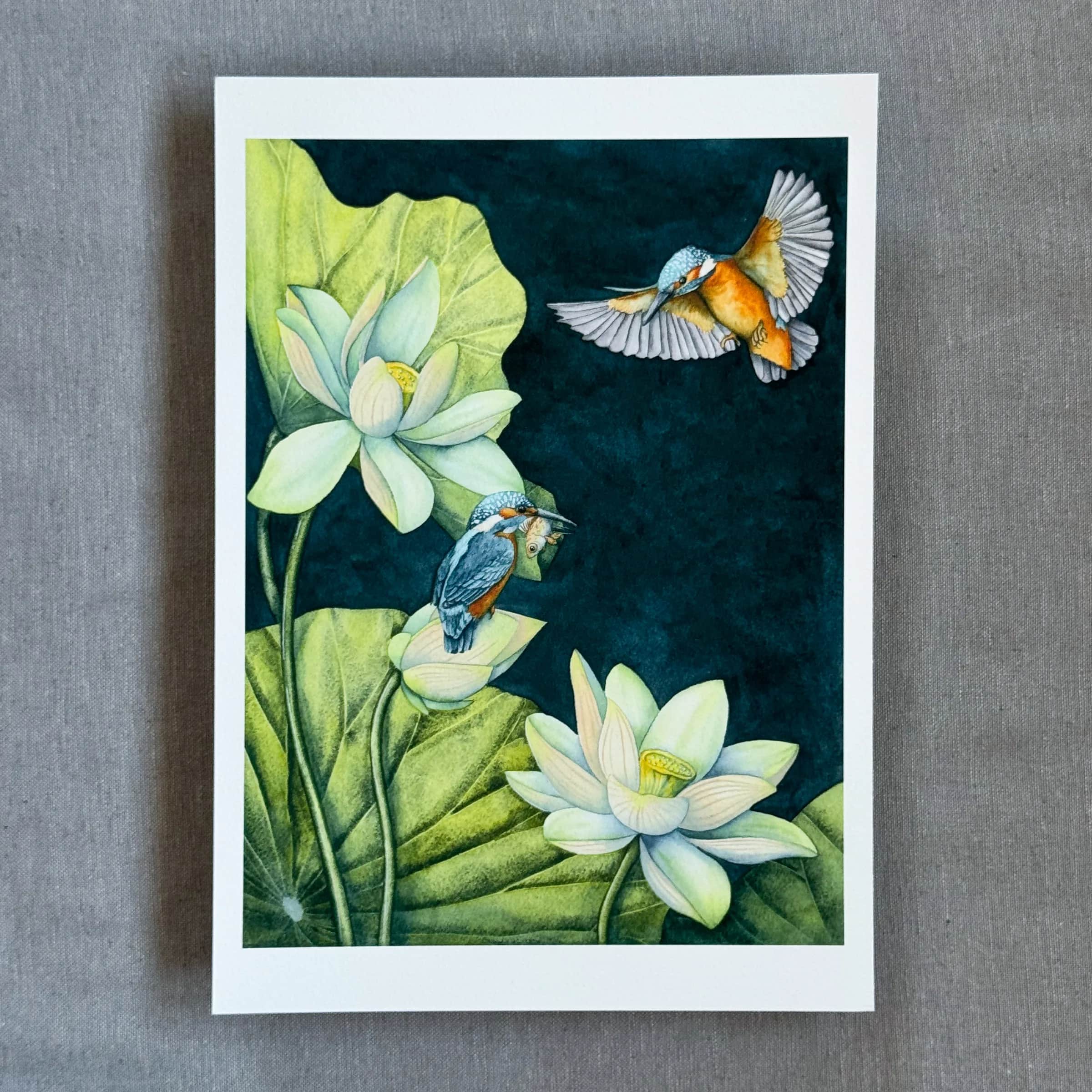 Les Martins-pêcheurs et les lotus numérotée et signée, Foto 2
