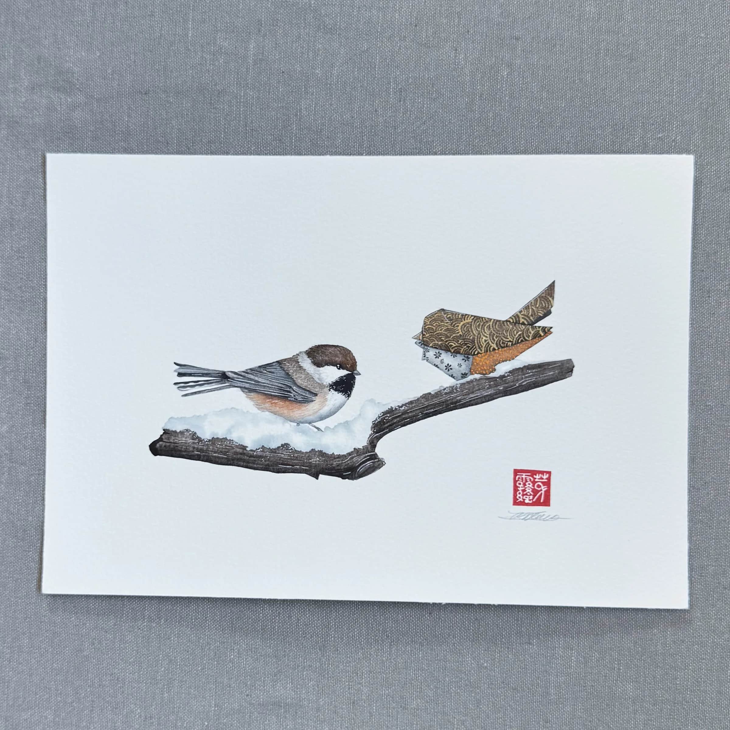 Two Birds, an Origami, and a Branch, photo 1